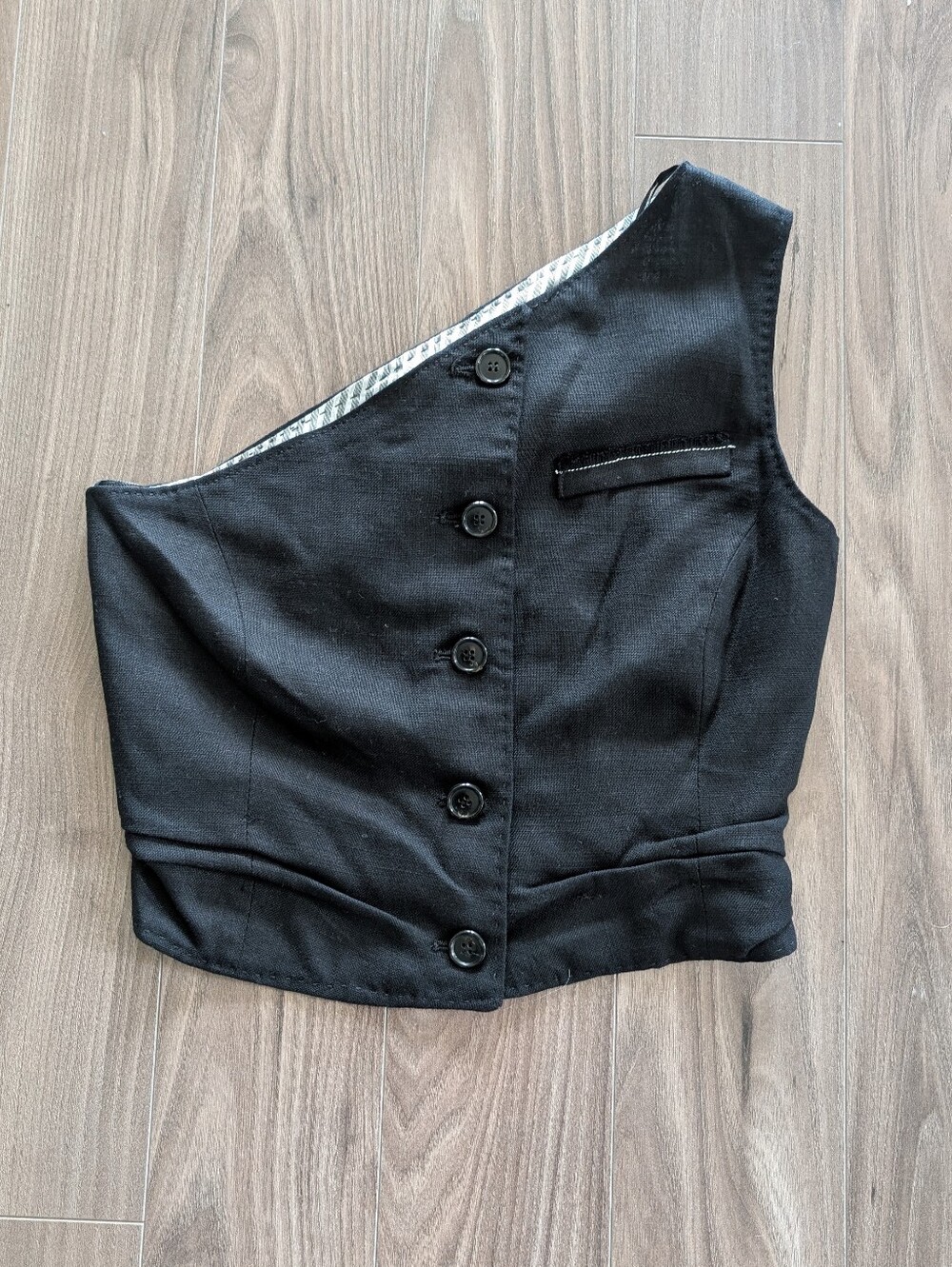 Zara Black Asymmetrical Vest Top with Striped Lining (Size Small)